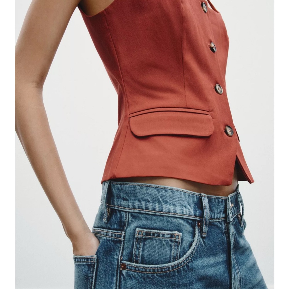 Zara Rust Button-Down Halter Top - Picture 3 of 3